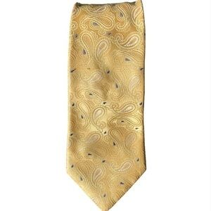 NEW Jones New York Silk Necktie Golden Yellow, Cream & Blue Jacquard Paisley Tie